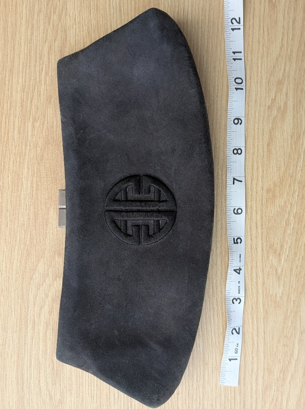 ANTONIO MELANI Black Suede Clutch with Embossed Round Motif
